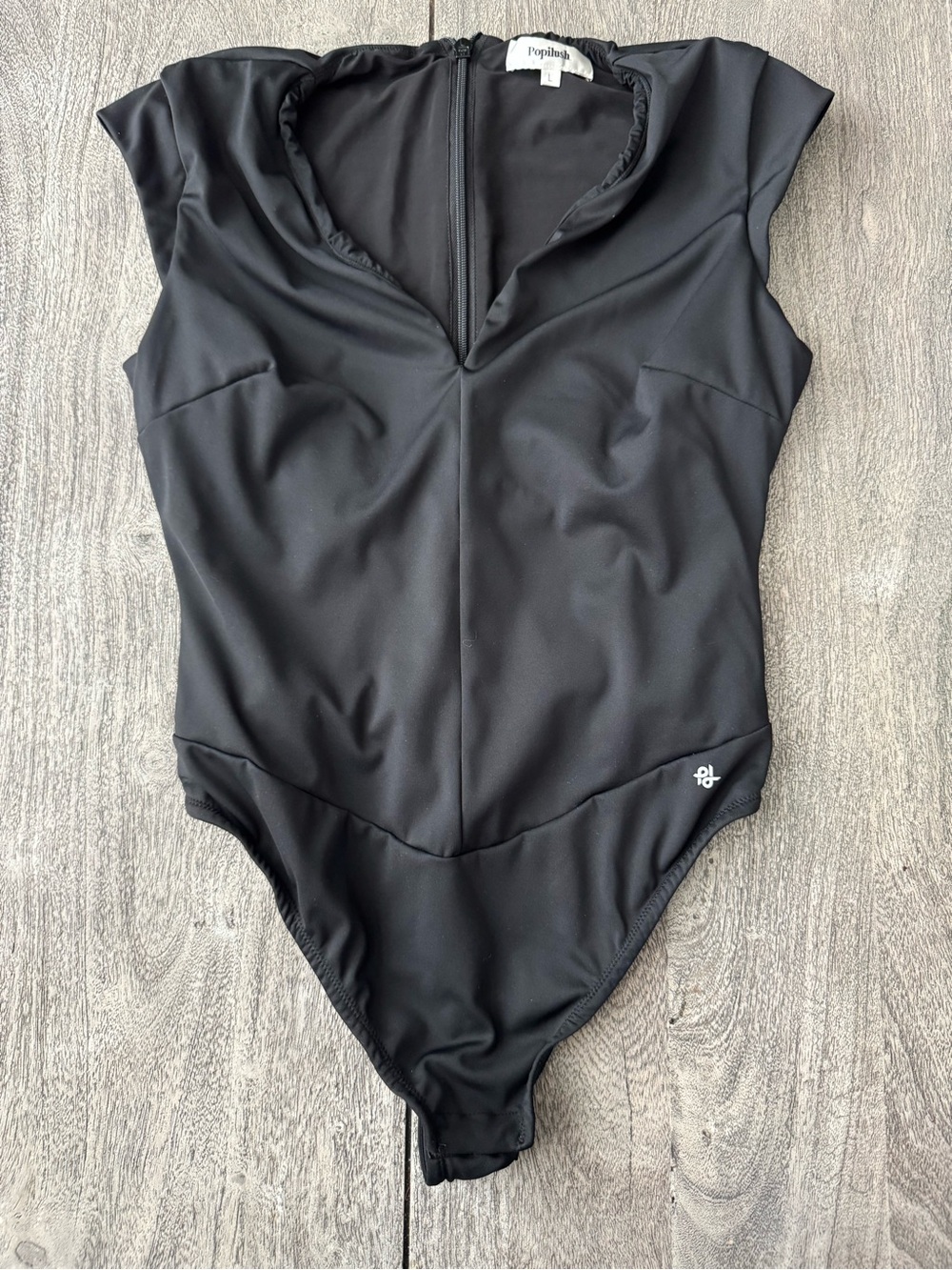 Popilush Black Cap-Sleeve Bodysuit- washed, never worn